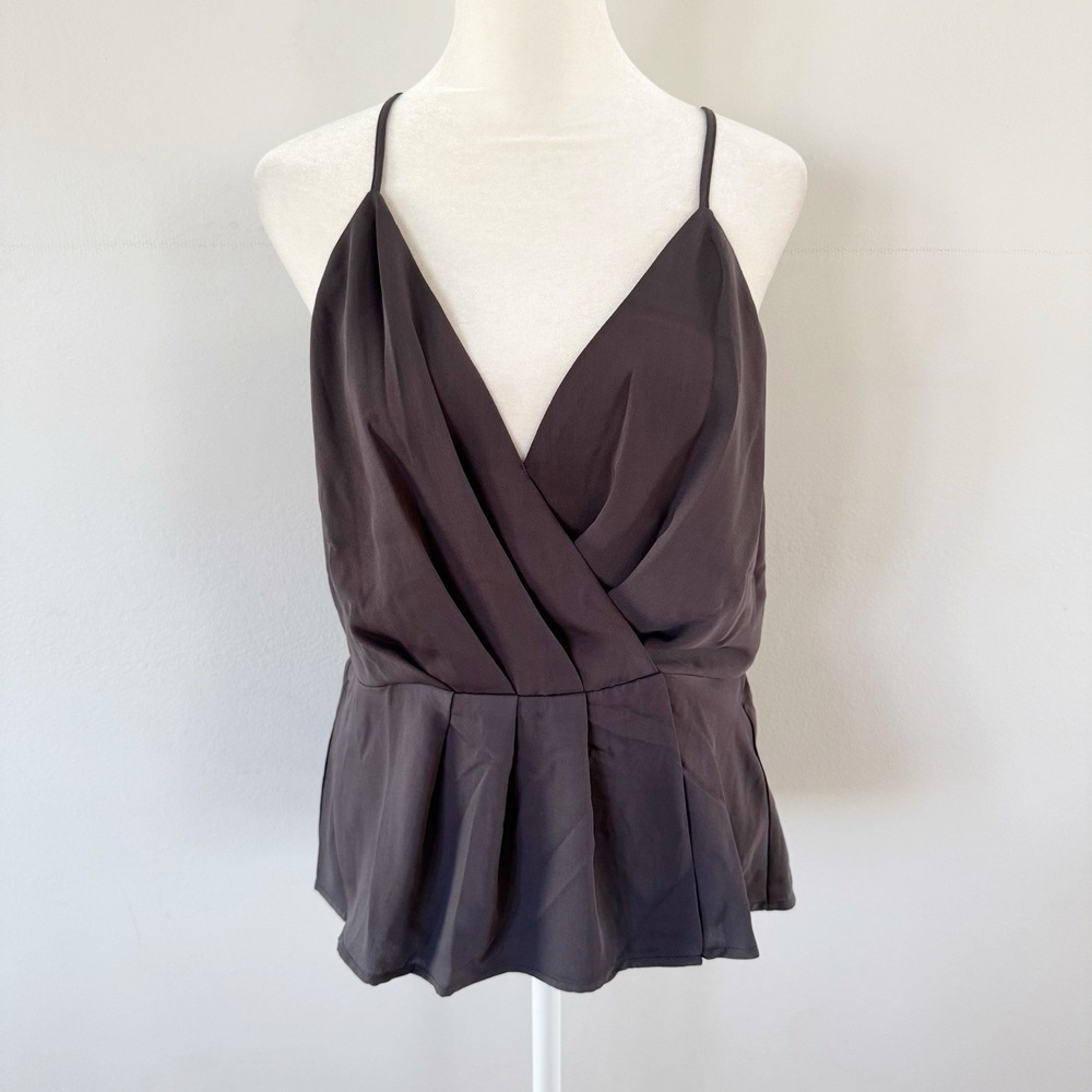NWT Pleione Peplum Tank Top Women Small Grey Surplice Cami Career Minimalist